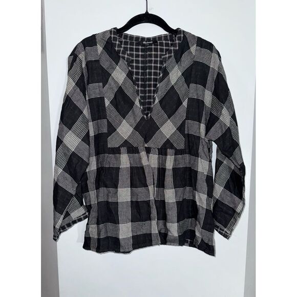 Madewell Boheme black and white square plaid popover shirt size medium - Picture 2 of 8